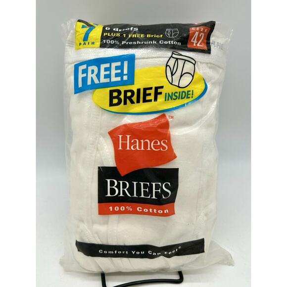 Brand New Vintage 2000 Hanes Briefs Size 42 Underwear 7 Total Pair Sealed Y2K - Picture 2 of 8